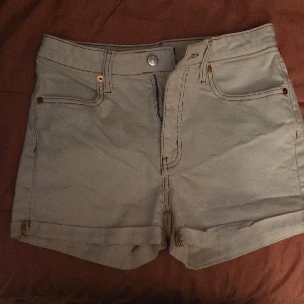 Wild Fable Tan/white Jean Shorts High-Waisted Cuffed